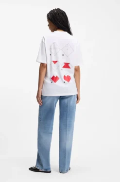All-gender T-Shirt aus Baumwoll-Jersey mit Origami-Herz-Prints