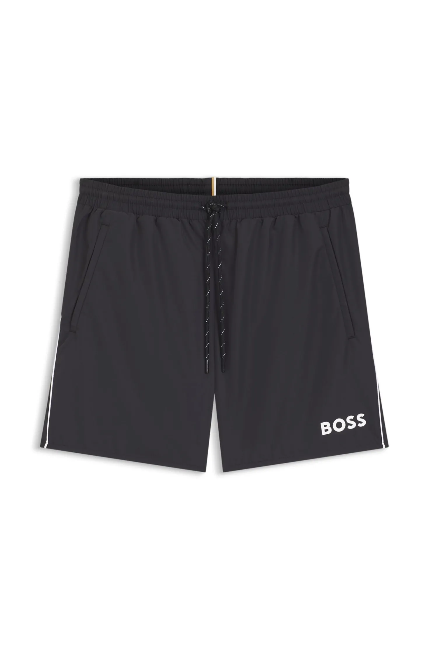 Badeshorts mit kontrastfarbenem Logo und Paspelierung