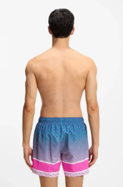 Badeshorts mit Streifen und Logo-Print
