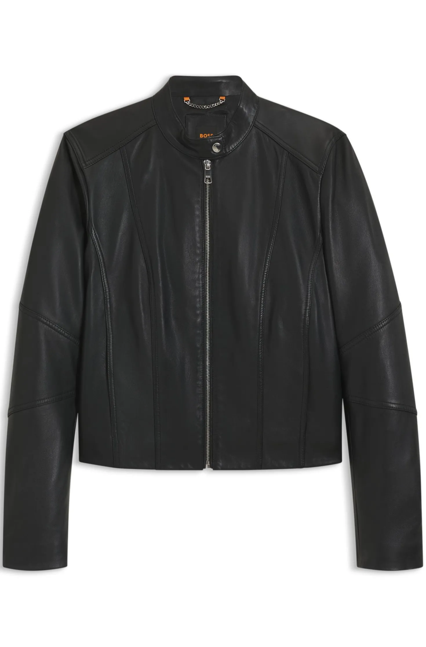 Bikerjacke aus weichem Leder mit Stehkragen