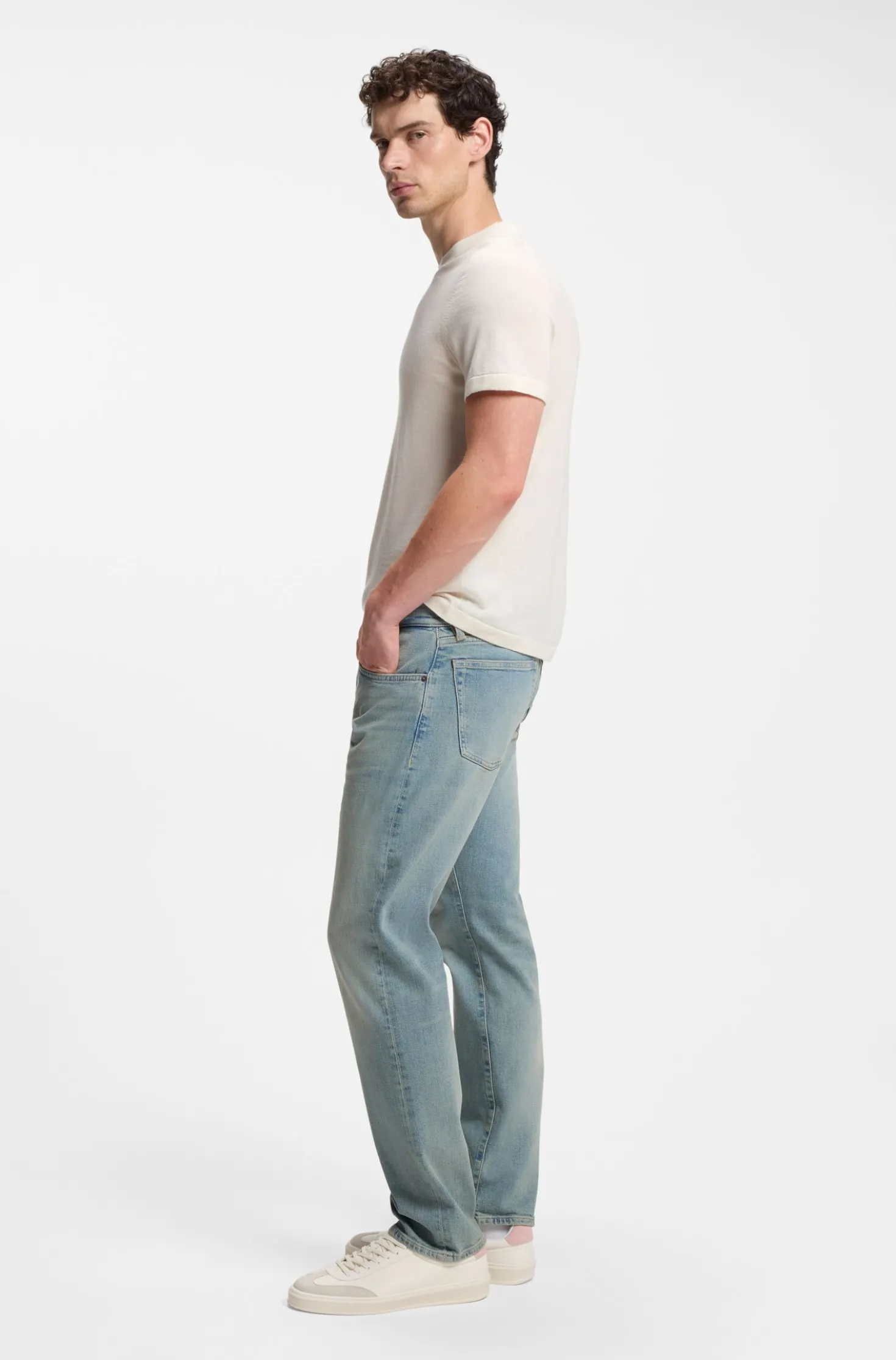 BOSS BY BECKHAM Slim-Fit Jeans aus blauem Stretch-Denim