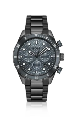 BOSS Chronomatix schwarz beschichtete Armbanduhr mit Monogramm-Struktur auf dem Zifferblatt
