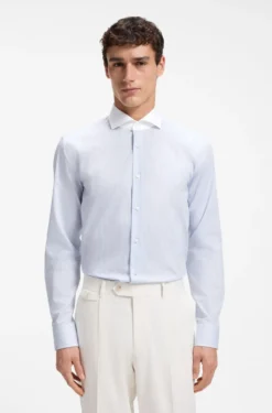 BOSS ONE Gestreiftes Slim-Fit Hemd aus Baumwoll-Twill