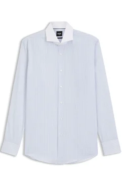 BOSS ONE Gestreiftes Slim-Fit Hemd aus Baumwoll-Twill