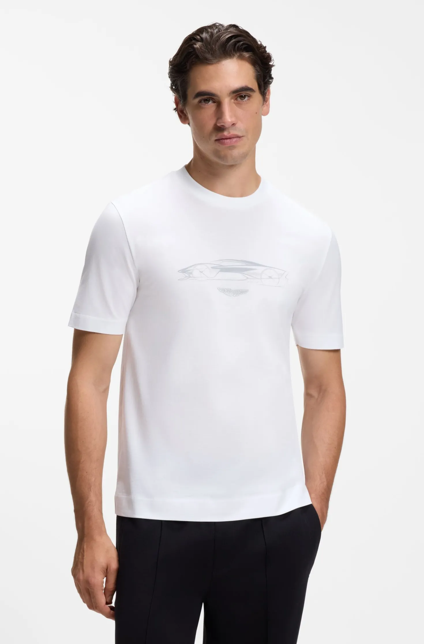 BOSS x ASTON MARTIN T-Shirt aus Baumwolle mit Auto-Grafik