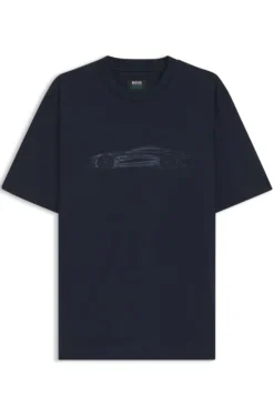 BOSS x ASTON MARTIN T-Shirt aus merzerisierter Baumwolle mit Auto-Artwork