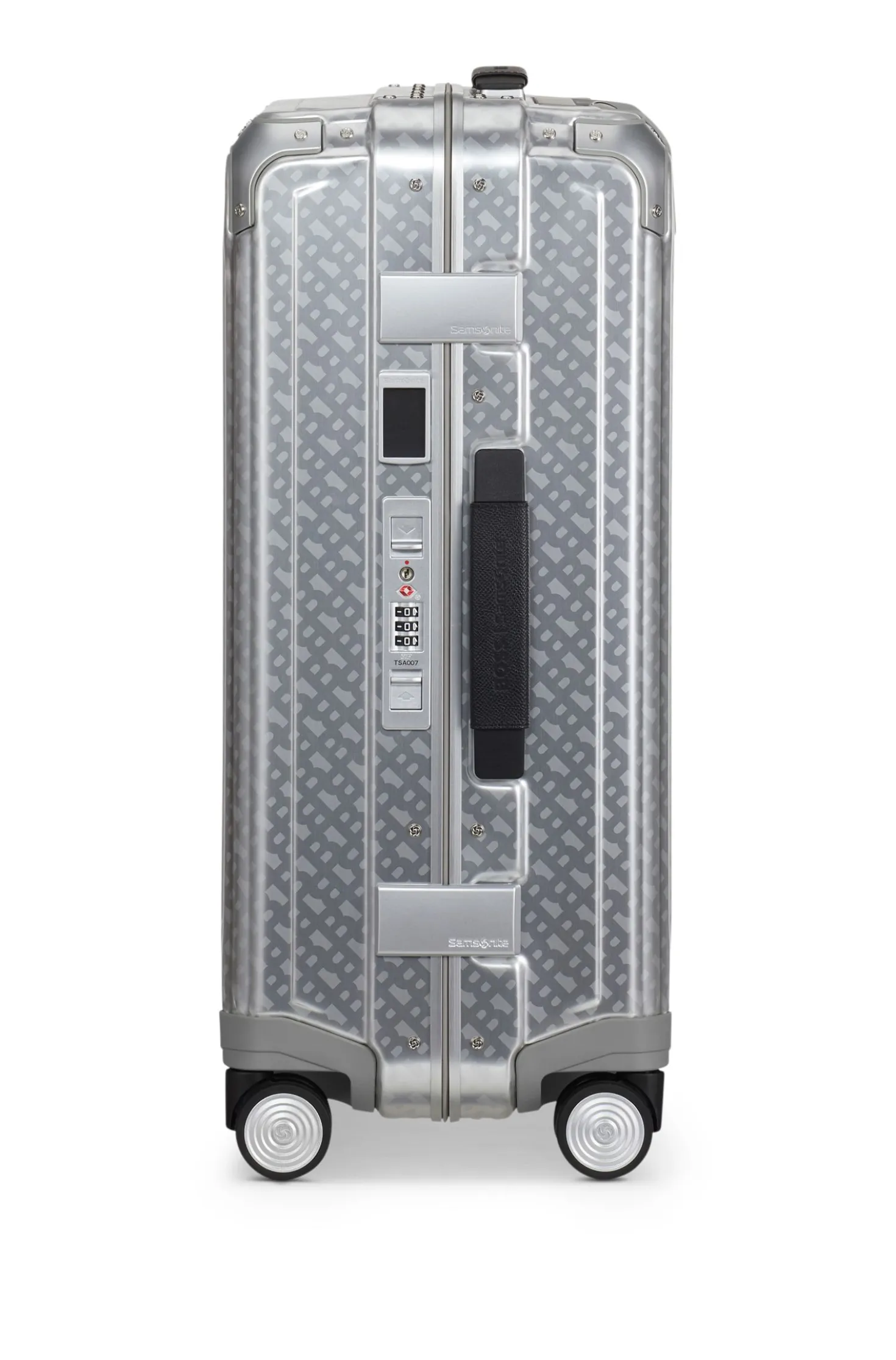 BOSS x Samsonite Handgepäcktrolley aus silberfarbenem Aluminium 55 cm
