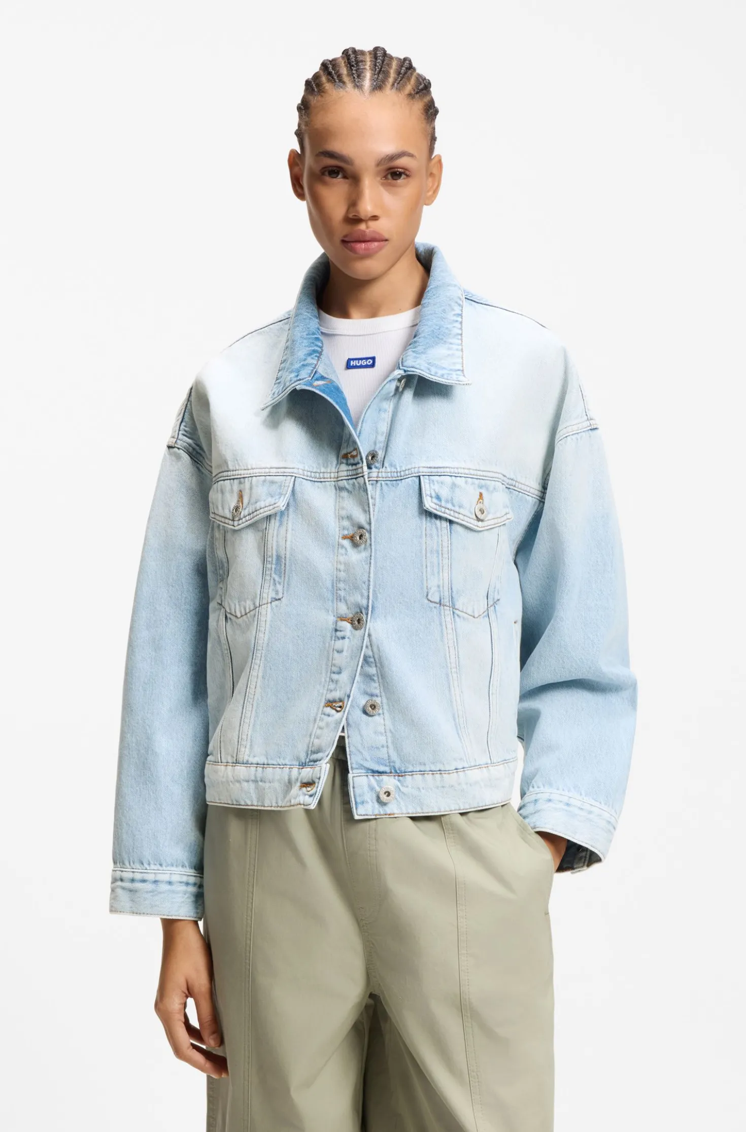 Boxy-Fit Jacke aus festem blauem Denim