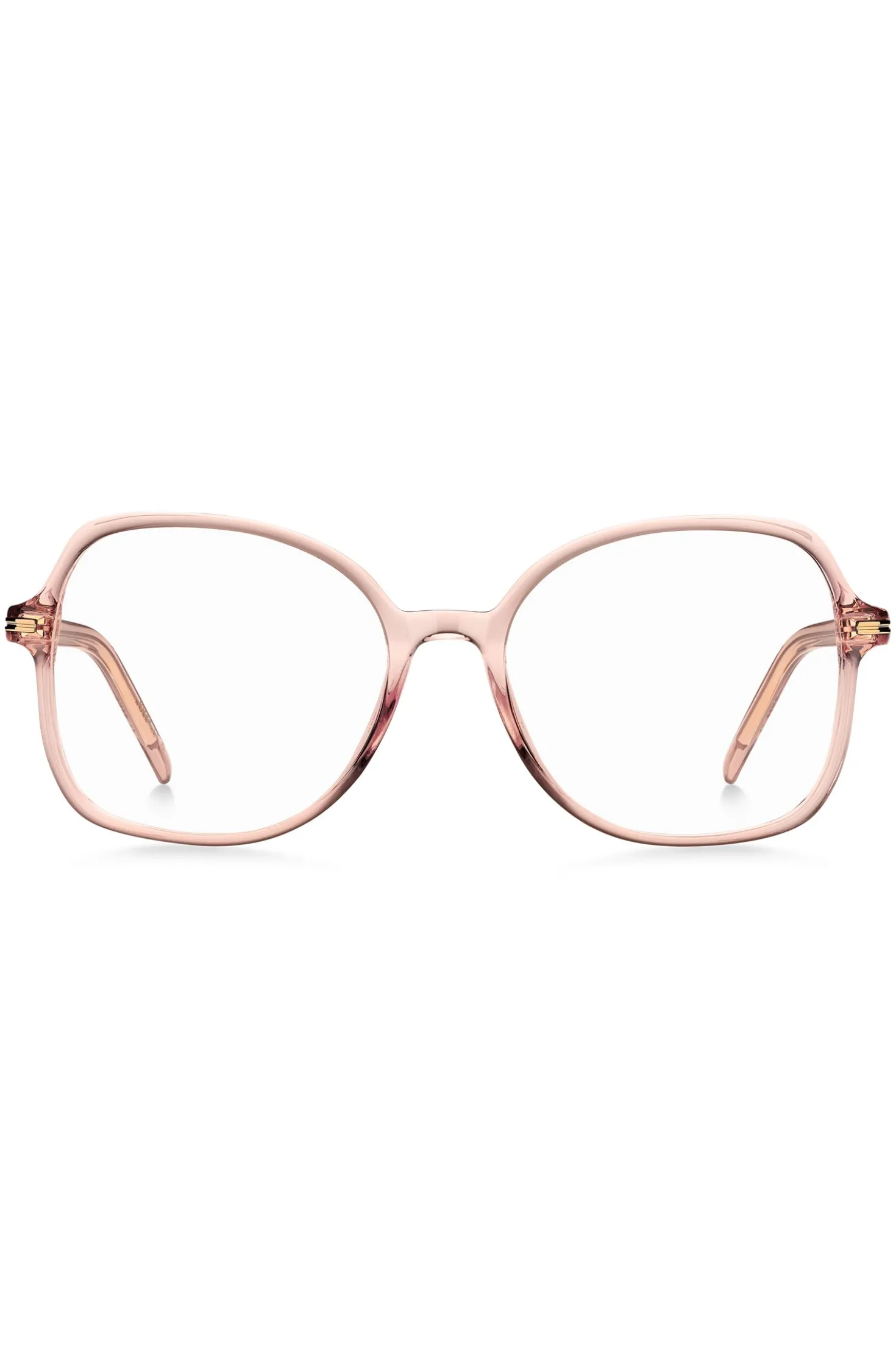 Brillenfassung aus rosafarbenem Acetat mit goldfarbenen Metalldetails