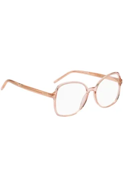 Brillenfassung aus rosafarbenem Acetat mit goldfarbenen Metalldetails