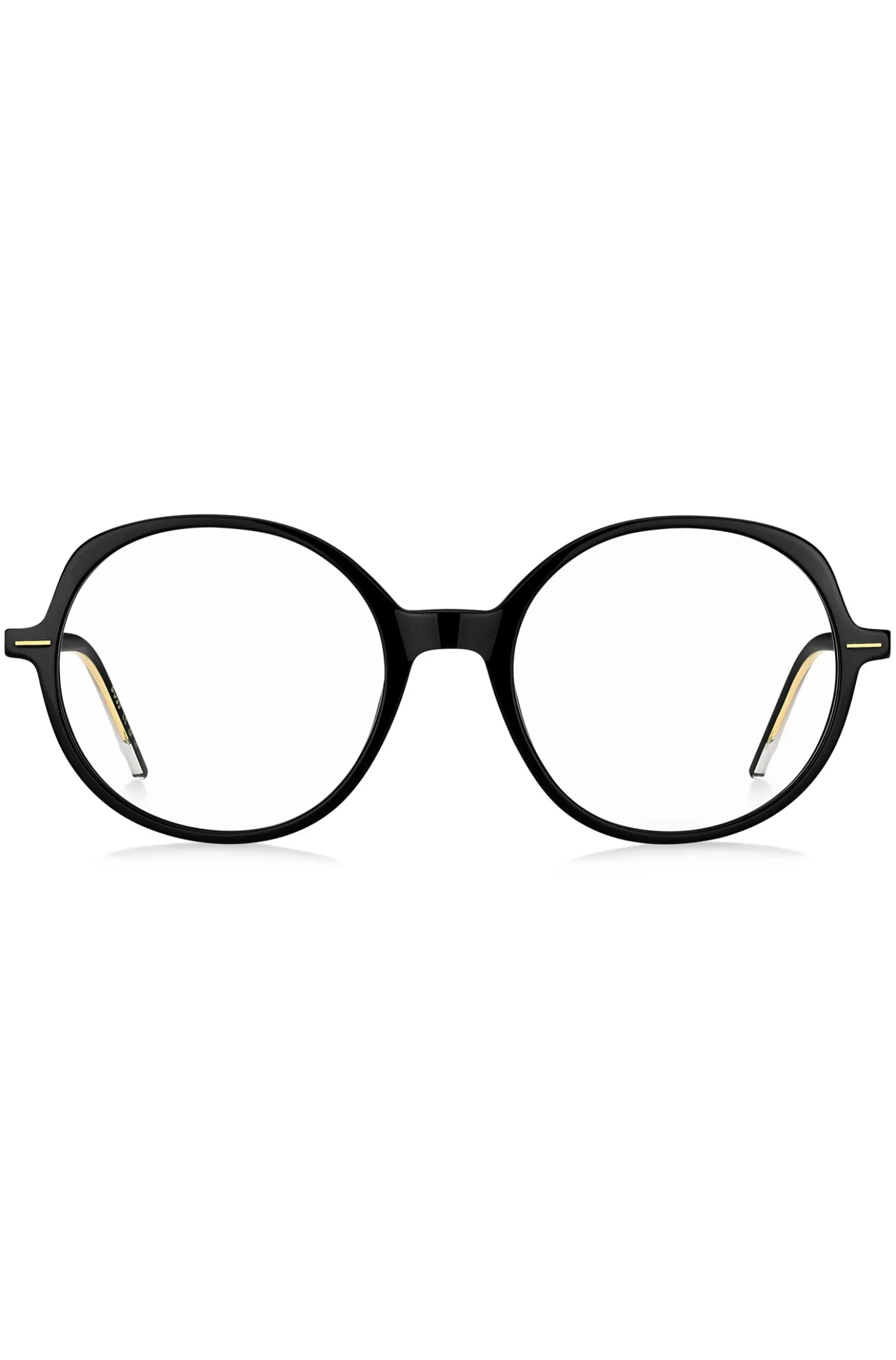 Brillenfassung aus schwarzem Acetat mit goldfarbenen Details