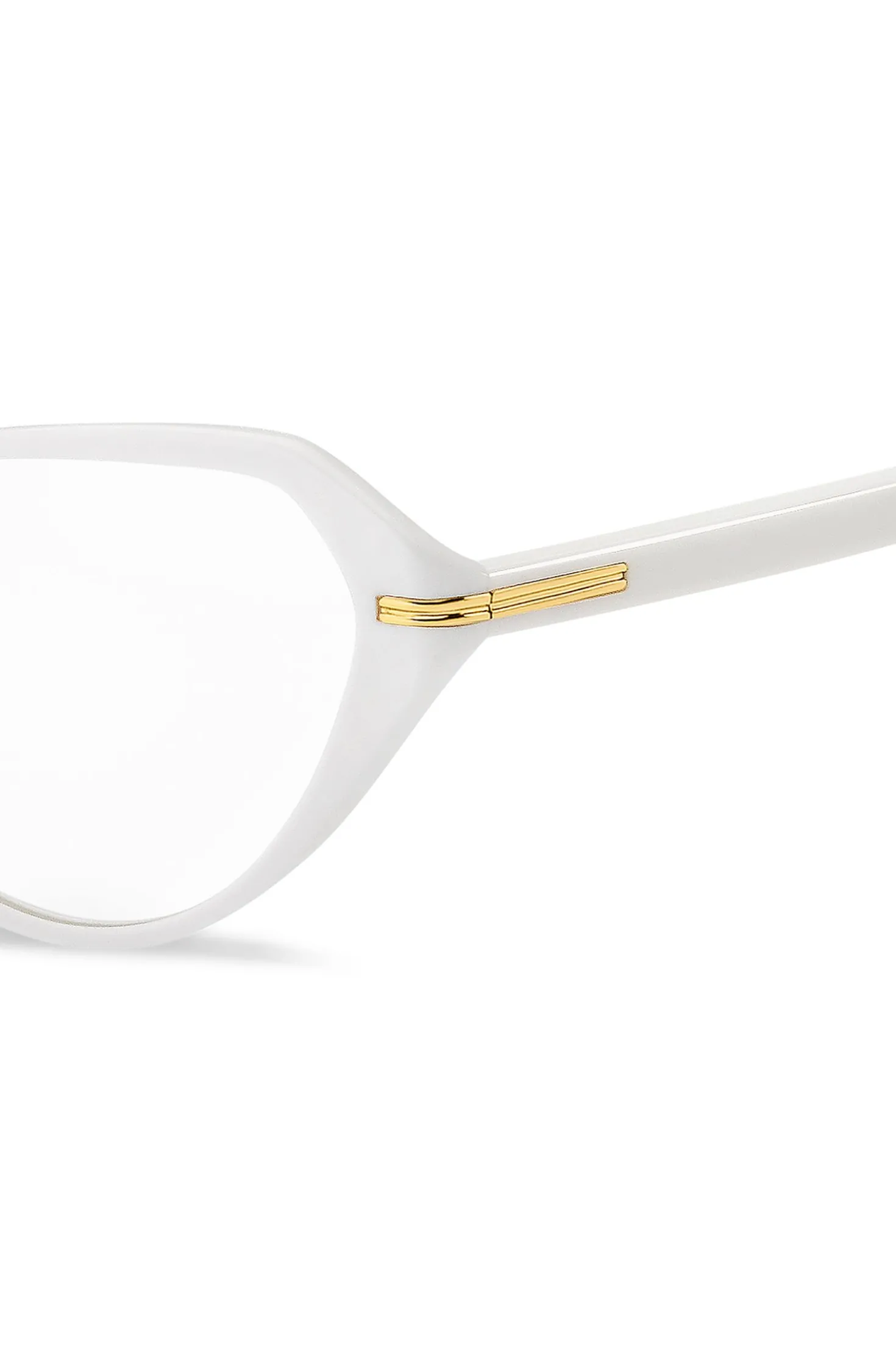 Brillenfassung aus weißem Acetat mit goldfarbenen Metalldetails