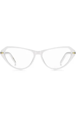 Brillenfassung aus weißem Acetat mit goldfarbenen Metalldetails