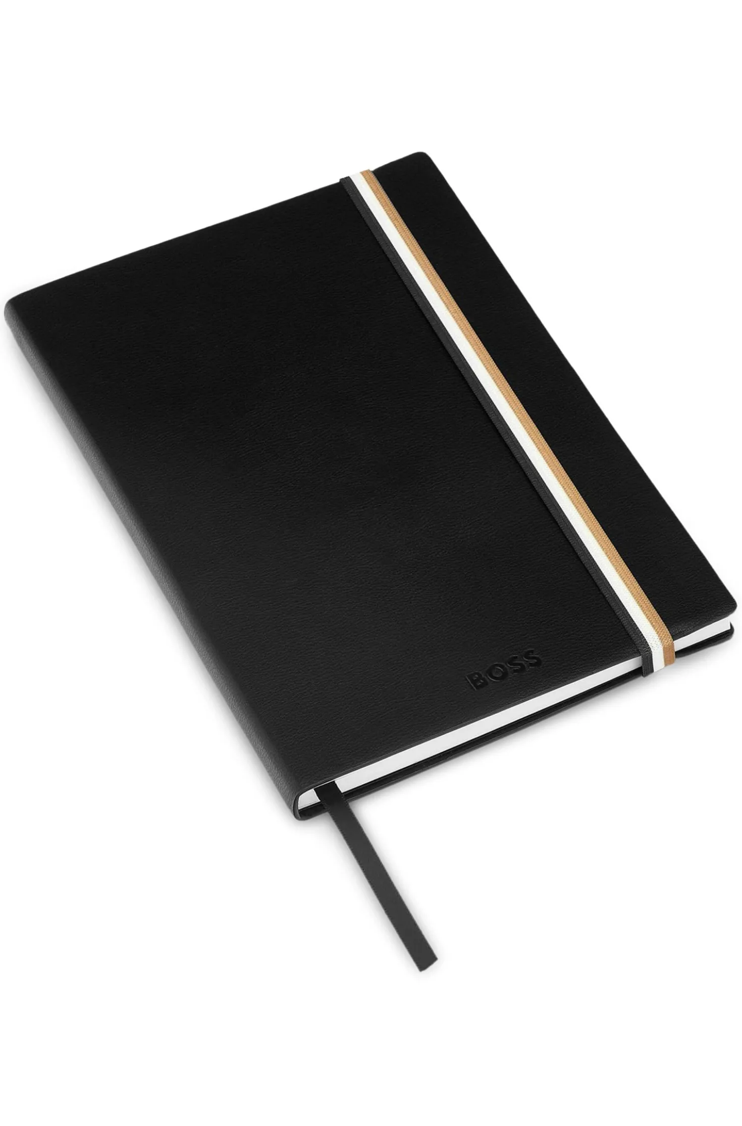DIN-A5-Notizbuch aus schwarzem Kunstleder mit Signature-Streifen-Band