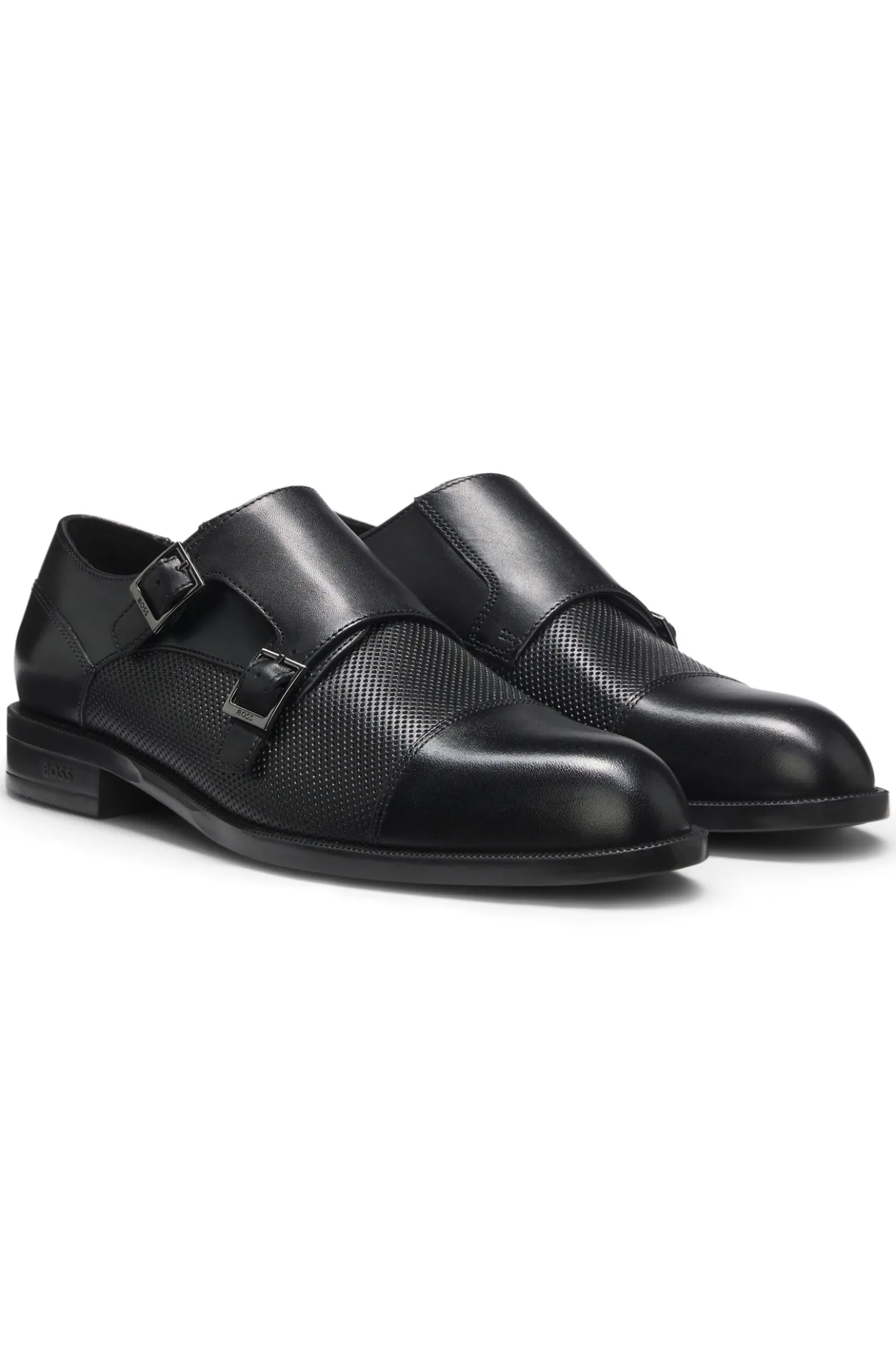 Doppelte Monkstraps aus Leder mit perforiertem Detail