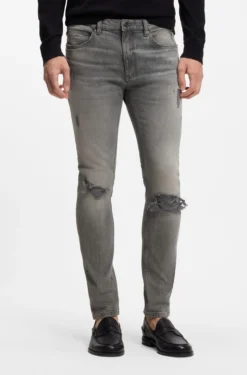 Extra Slim-Fit Jeans aus grauem Used-Denim