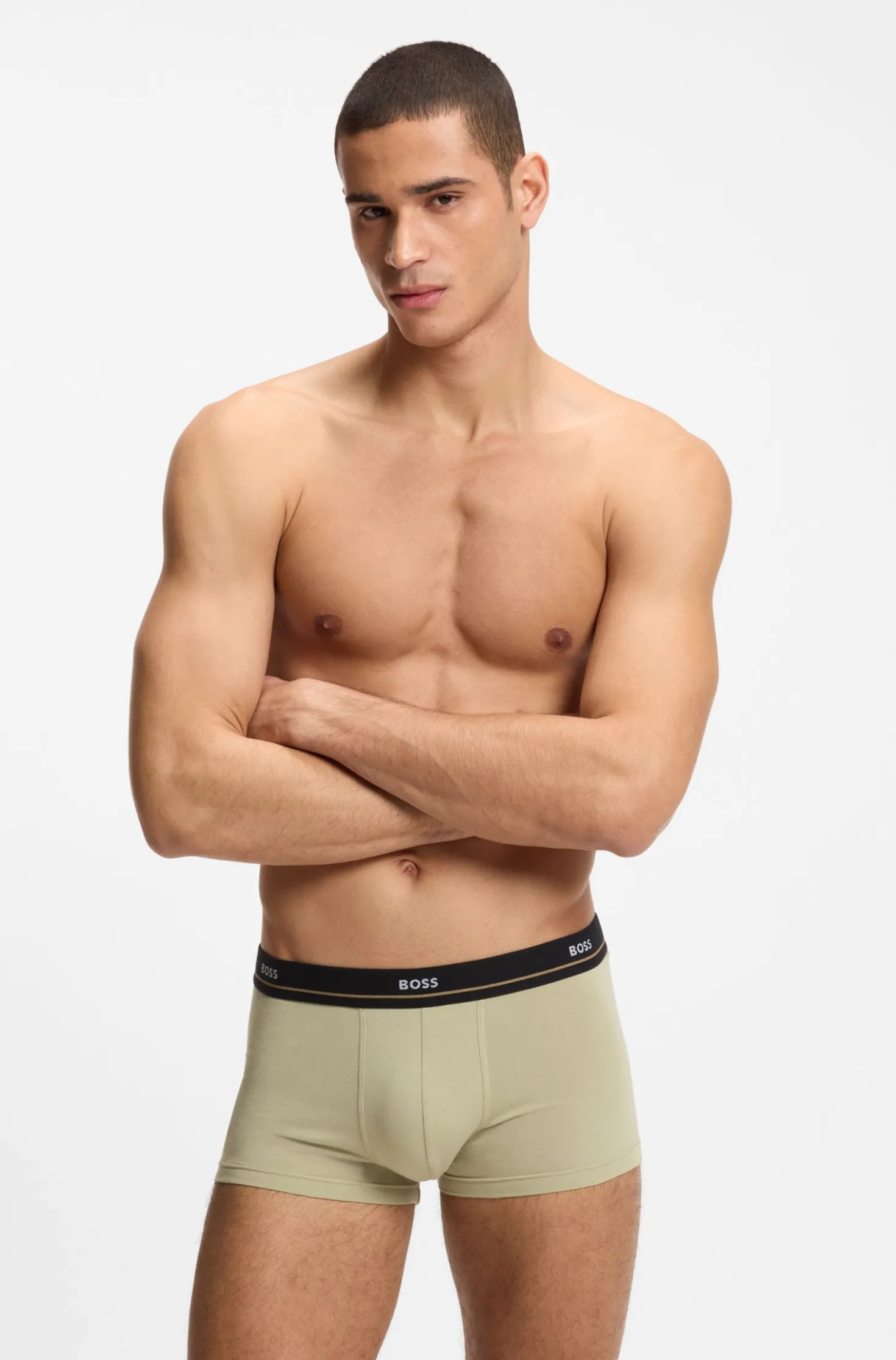 Fünferpack eng anliegende Boxershorts mit kurzem Bein aus Stretch-Baumwolle mit Logos am Bund