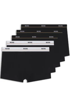 Fünfer-Pack eng anliegende Boxershorts aus Stretch-Baumwolle mit kurzem Bein und Logos am Bund
