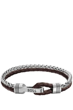 Geflochtenes Armband aus braunem Leder und Edelstahl