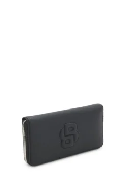 Geldbörse mit genarbter Struktur, umlaufendem Reißverschluss und gepolstertem Double-B-Monogramm