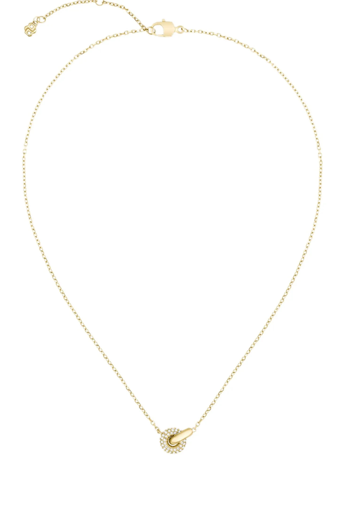 Goldfarbene Halskette mit verschlungenen Ringen und Pavé-Kristallen