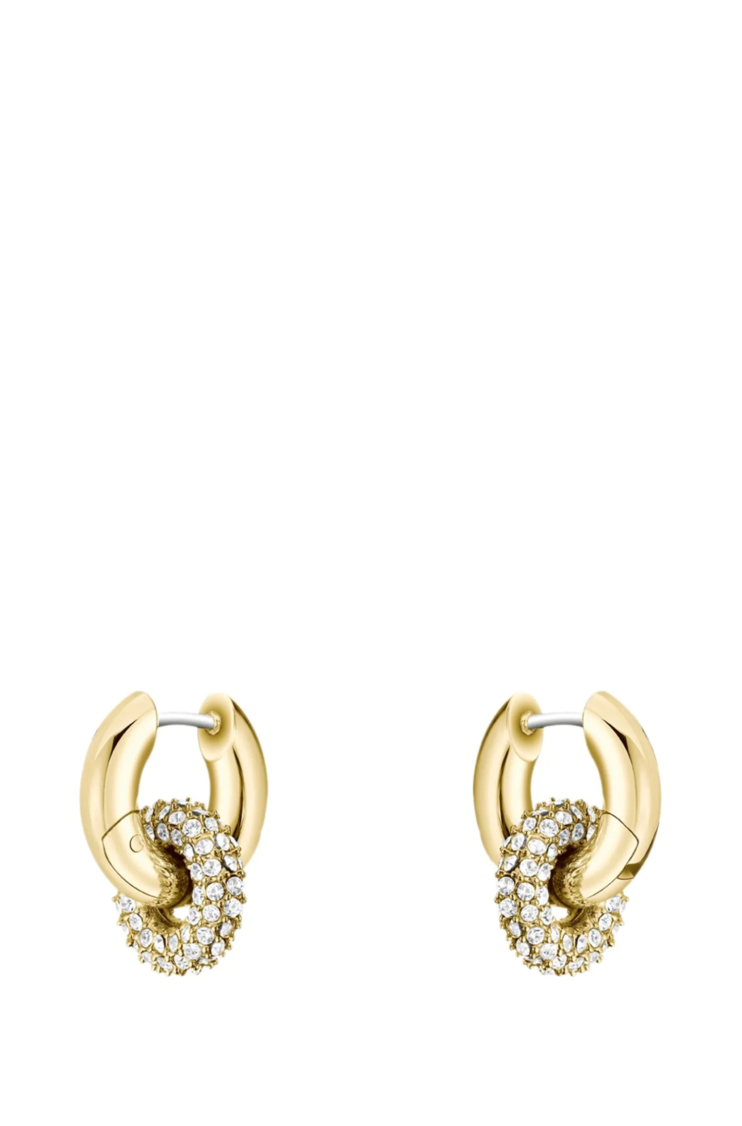 Goldfarbene Ohrringe mit verschlungenen Ringen und Pavé-Kristallen