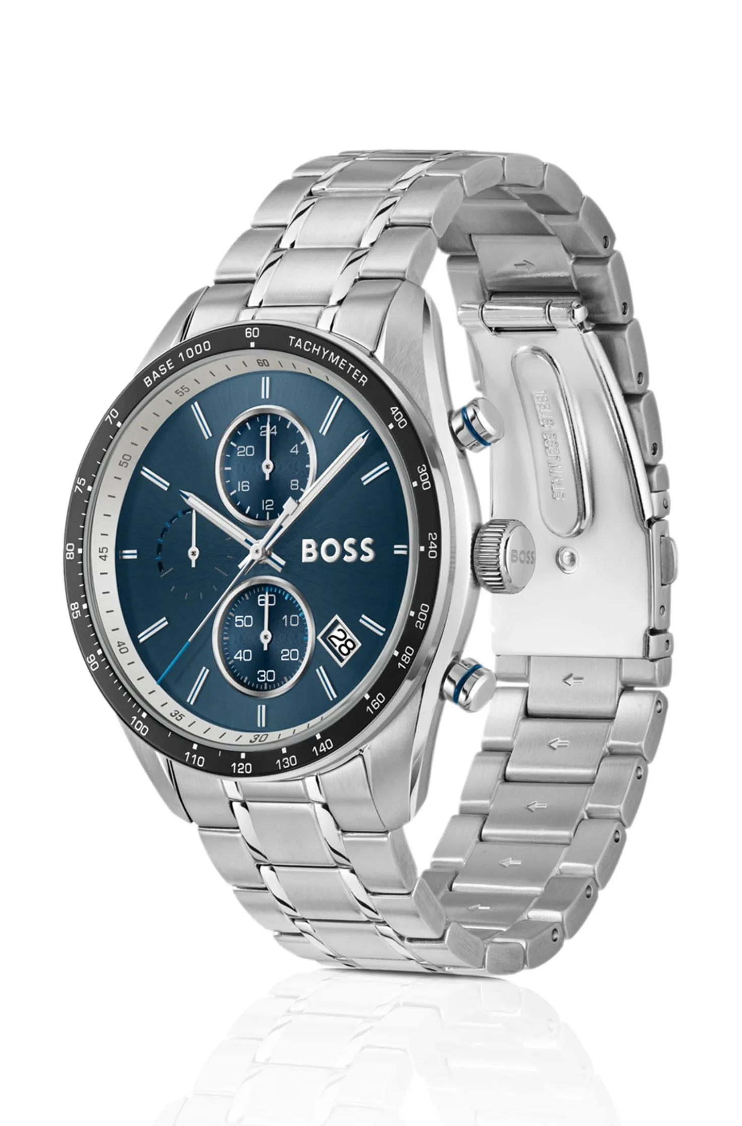Grand Prix Vitesse Uhr mit integriertem Armband und blauem Zifferblatt