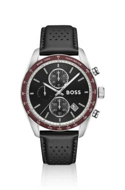 Grand Prix Vitesse Uhr mit schwarzem Zifferblatt und perforiertem Armband