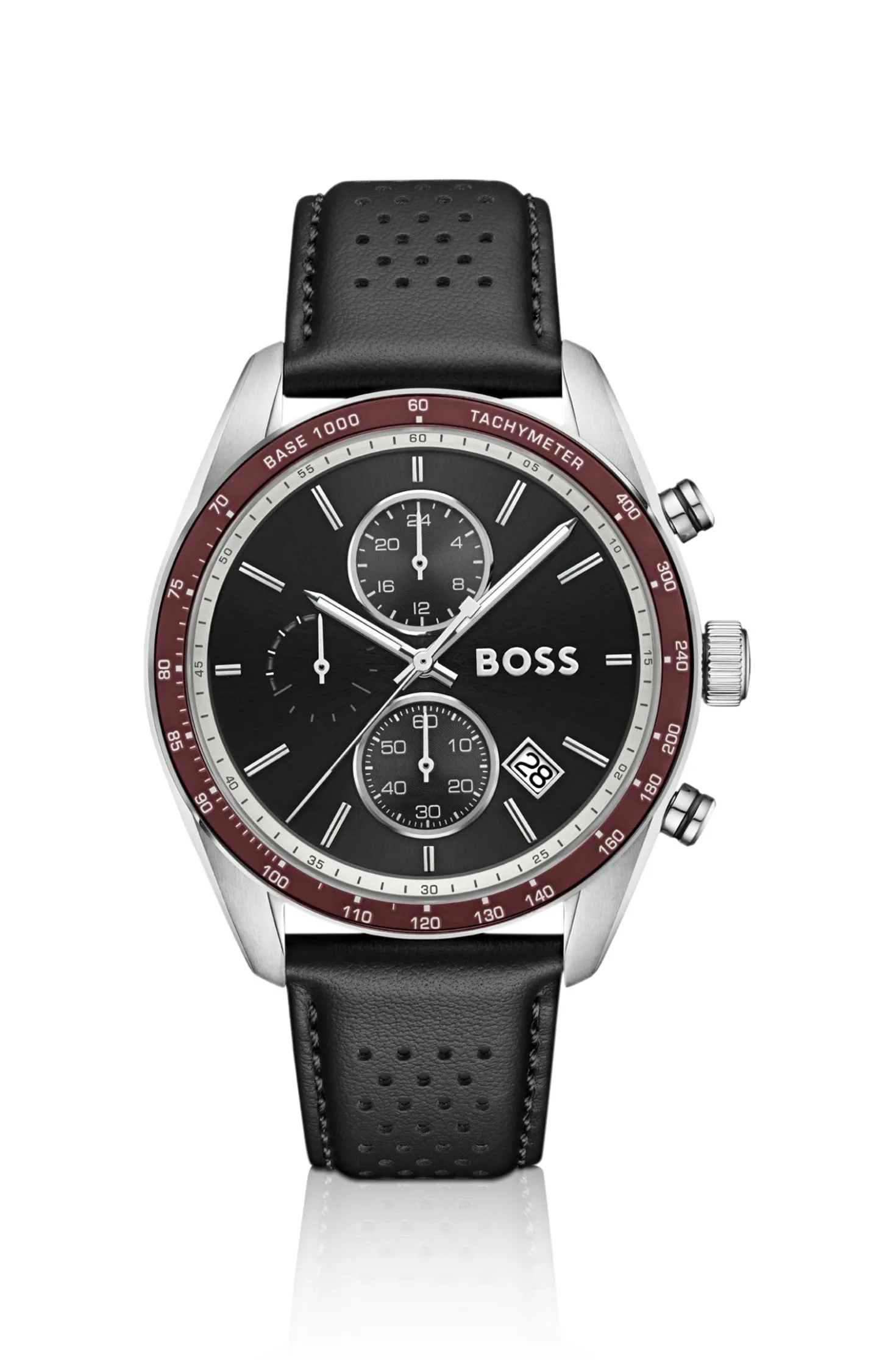 Grand Prix Vitesse Uhr mit schwarzem Zifferblatt und perforiertem Armband