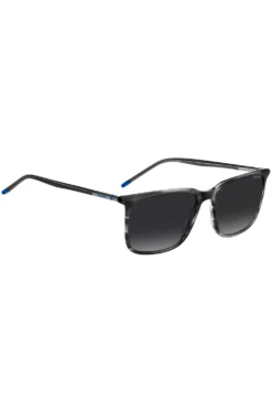 Graue Sonnenbrille aus gemustertem Acetat mit röhrenförmigen Metallbügeln