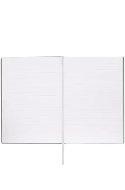 Grünes DIN-A5-Notizbuch mit Blumen-Print und Folien-Logo