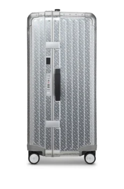 Großer BOSS x Samsonite Koffer aus silberfarbenem Aluminium 80 cm