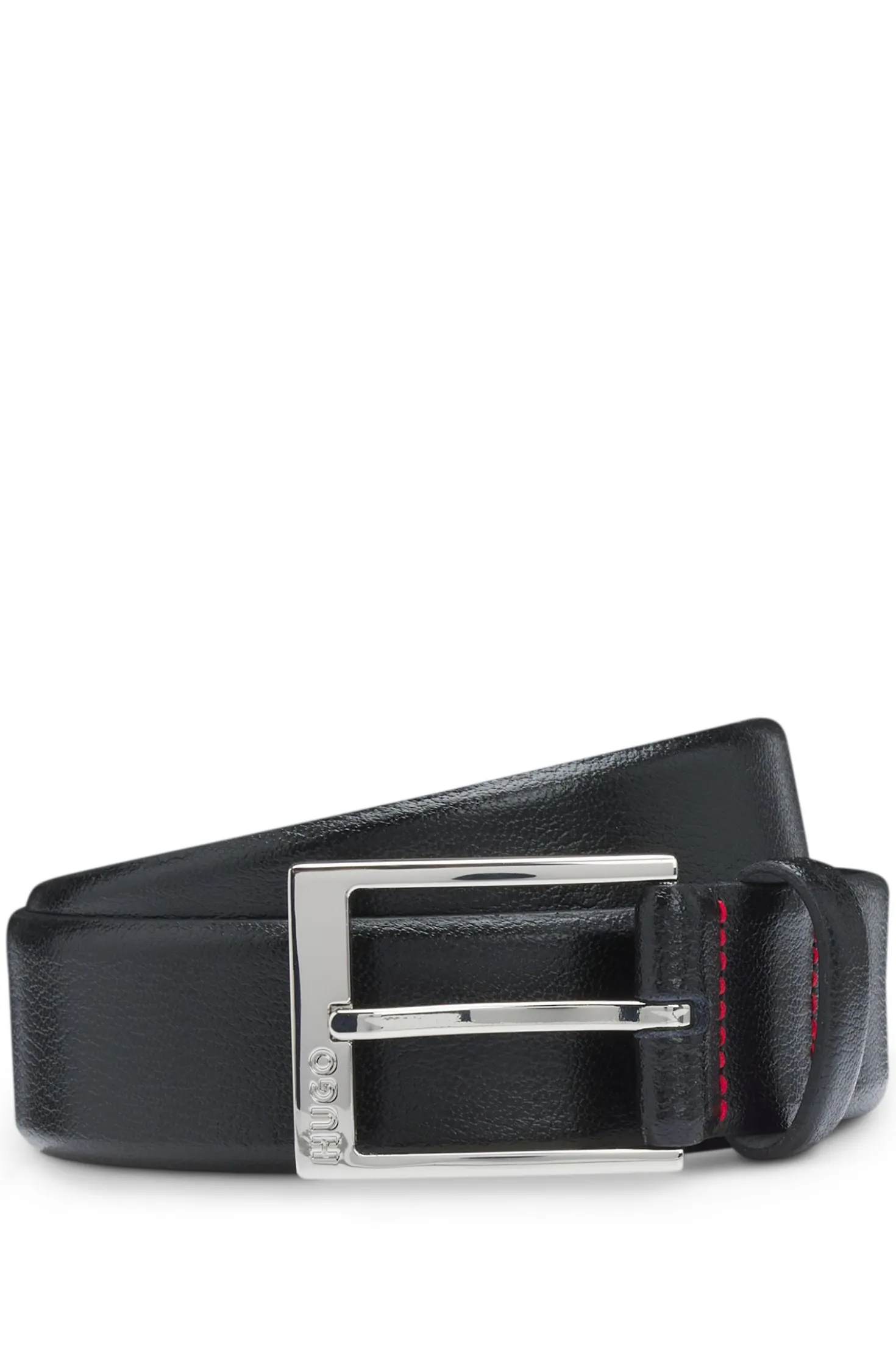 Gürtel aus genarbtem Leder mit Metalldetails in Silber-Optik