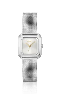 Hazel quadratische Uhr aus Edelstahl mit Mesh-Armband