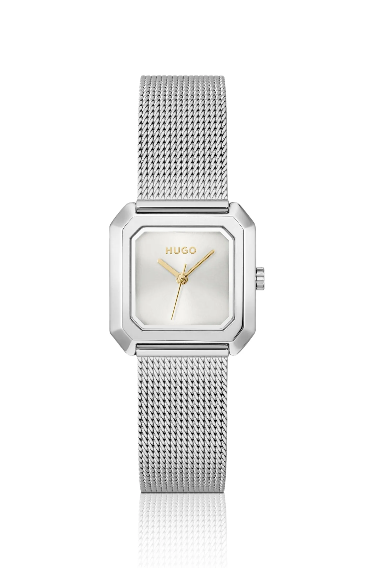 Hazel quadratische Uhr aus Edelstahl mit Mesh-Armband