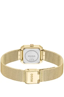 Hazel quadratische Uhr in Gold-Optik mit Mesh-Armband