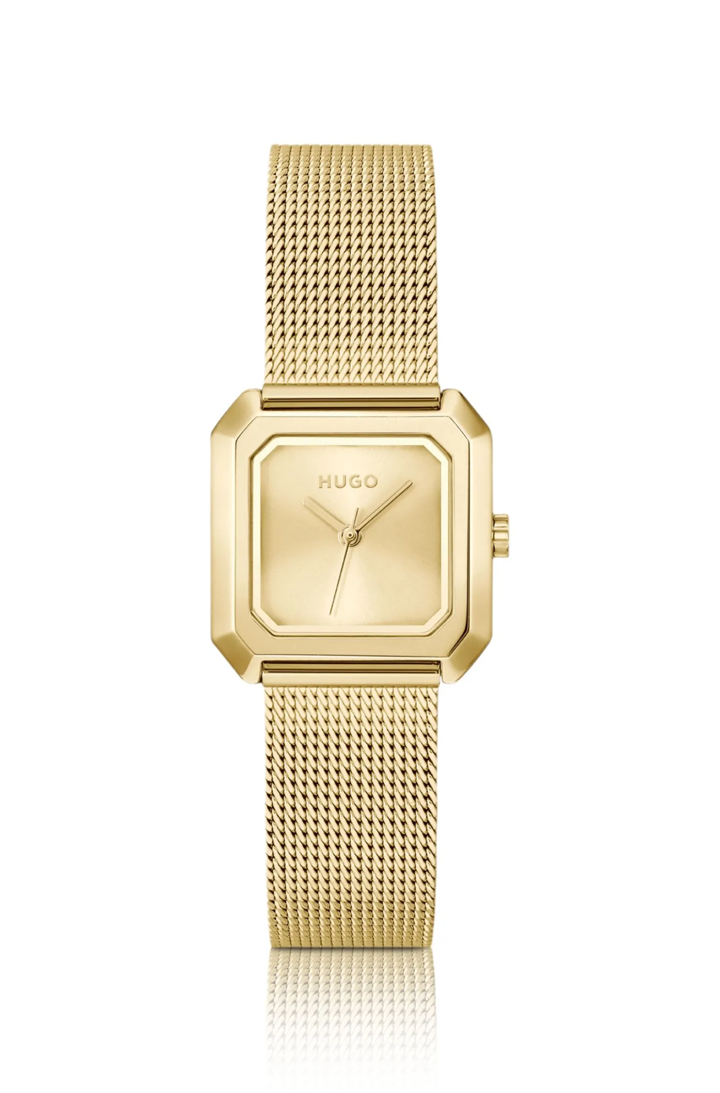 Hazel quadratische Uhr in Gold-Optik mit Mesh-Armband