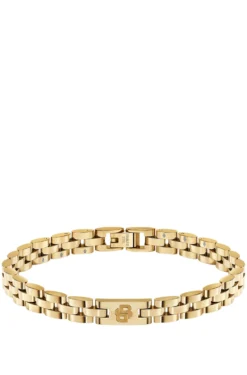 Hellgelbgoldfarbener Armreif mit Logo-Details