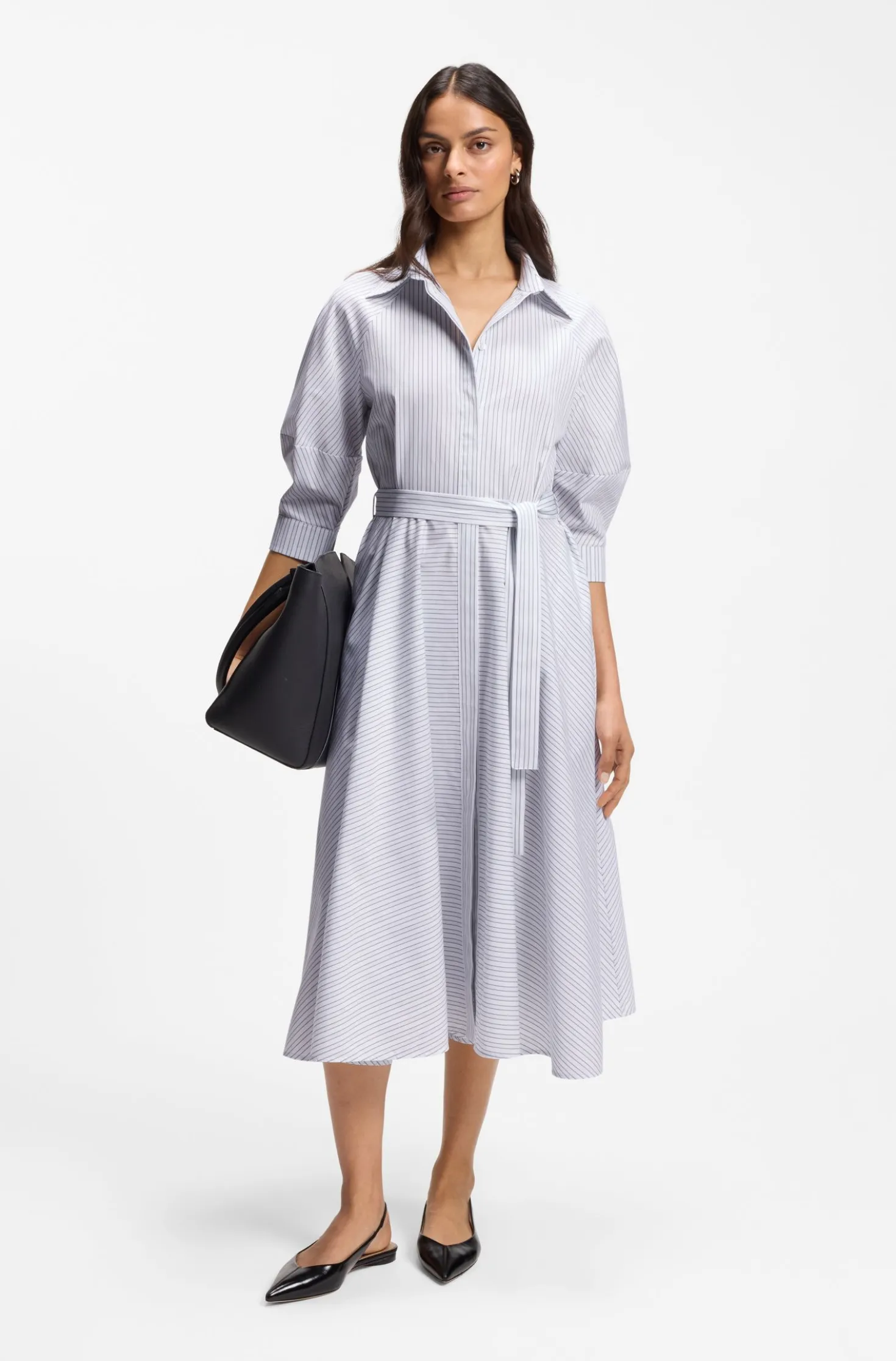 Hemdblusenkleid aus Baumwoll-Popeline mit Streifen-Muster