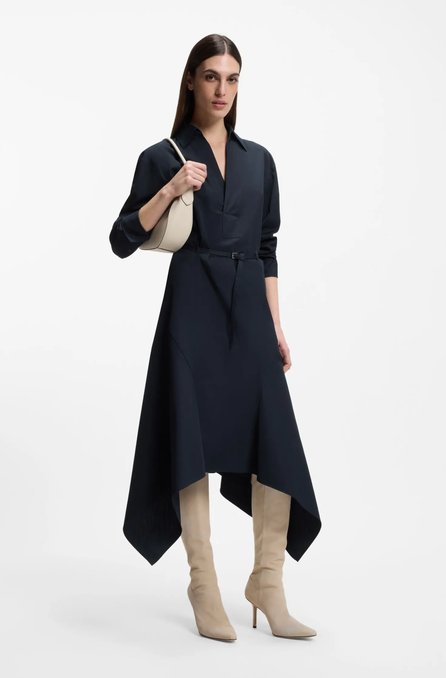 Hemdblusenkleid aus Baumwoll-Popeline mit Gürtel