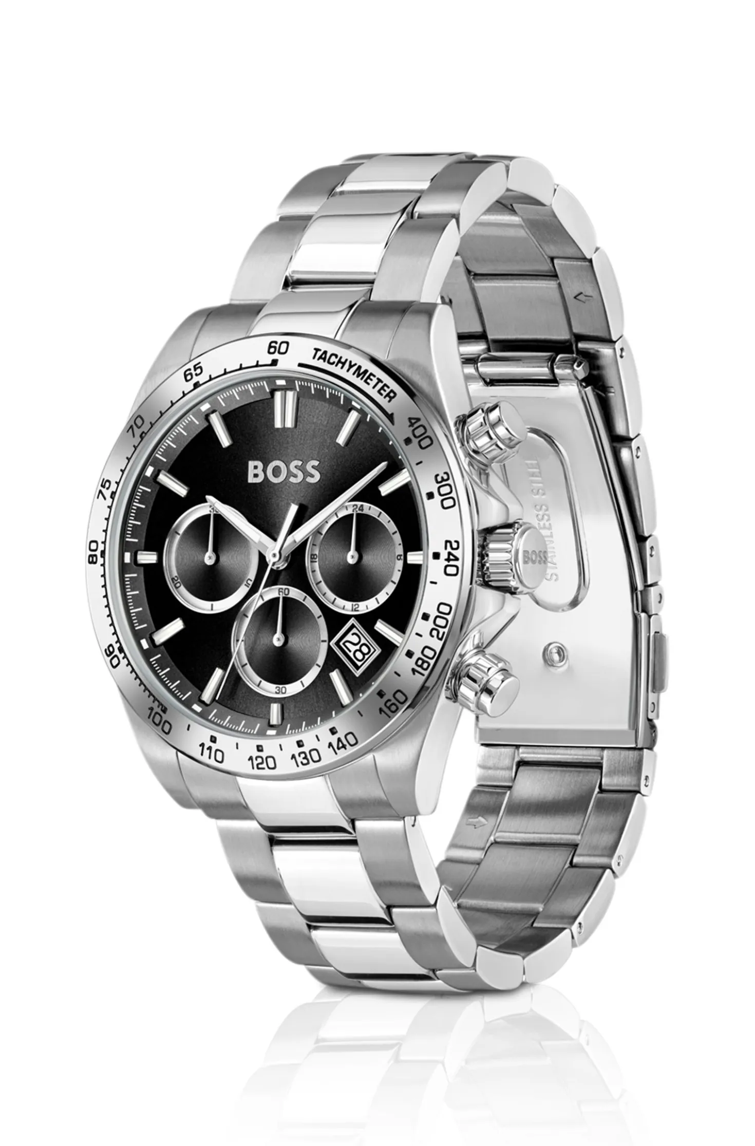 Hero 2.0 Chronograph mit schwarzem Zifferblatt und Edelstahlarmband