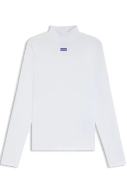 Hochgeschlossenes Top aus Stretch-Baumwolle mit Logo-Badge