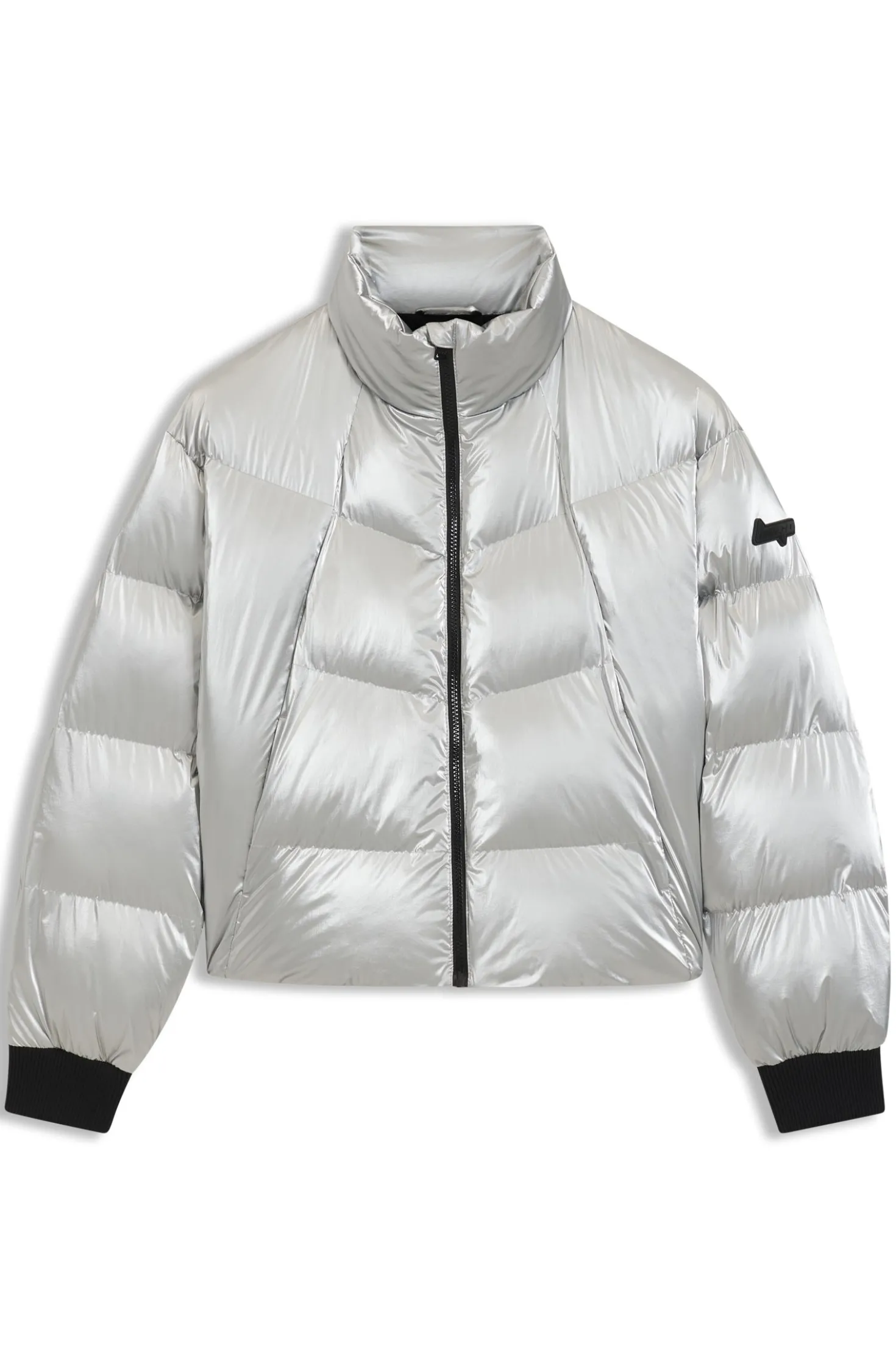 Hochglänzende Steppjacke mit Logo-Aufnäher aus Silikon