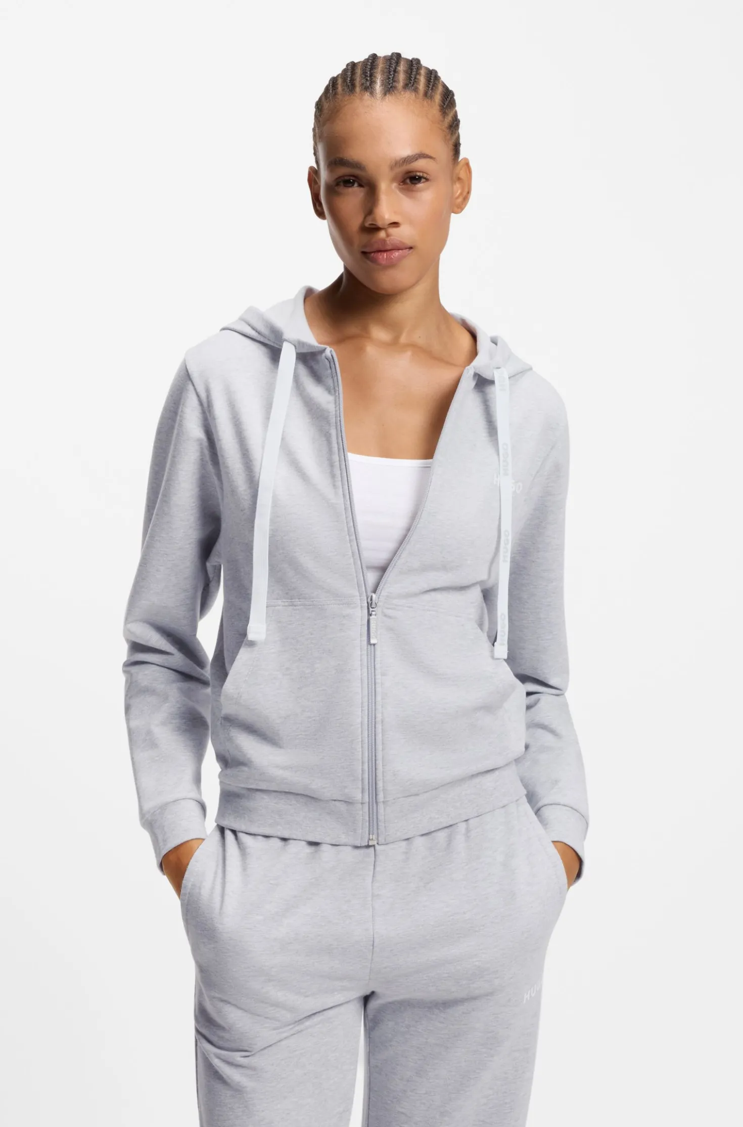 Hoodie aus Baumwoll-Mix mit Reißverschluss und Logo-Detail