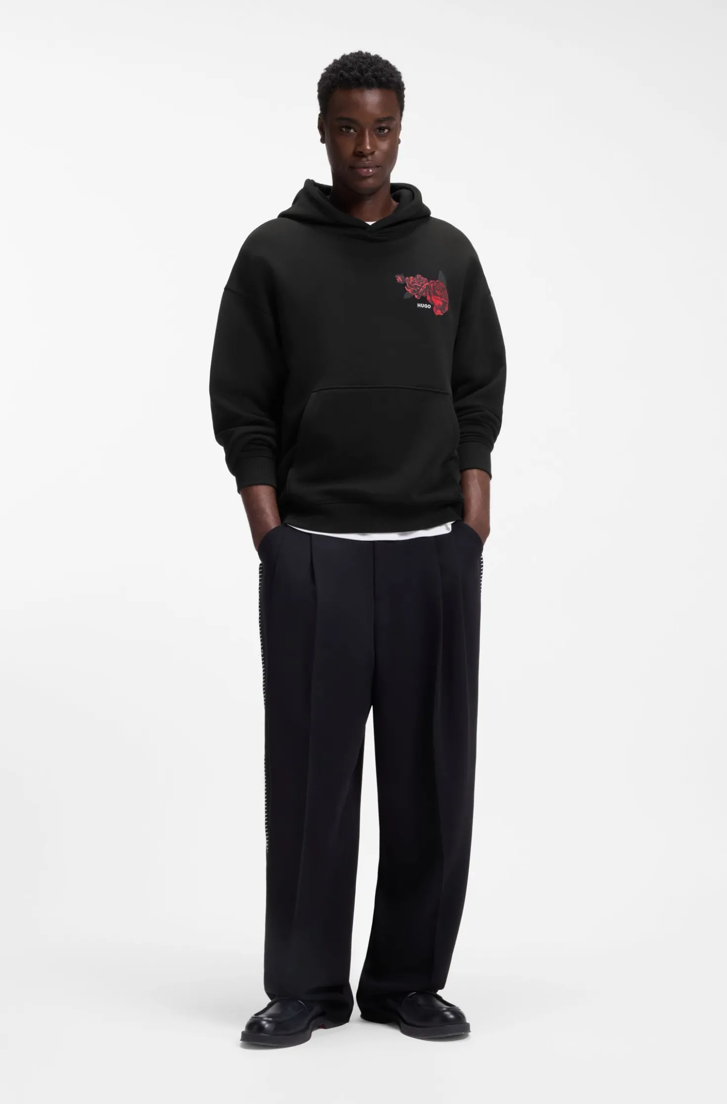 Hoodie aus Baumwoll-Terry mit Rosen-Artwork