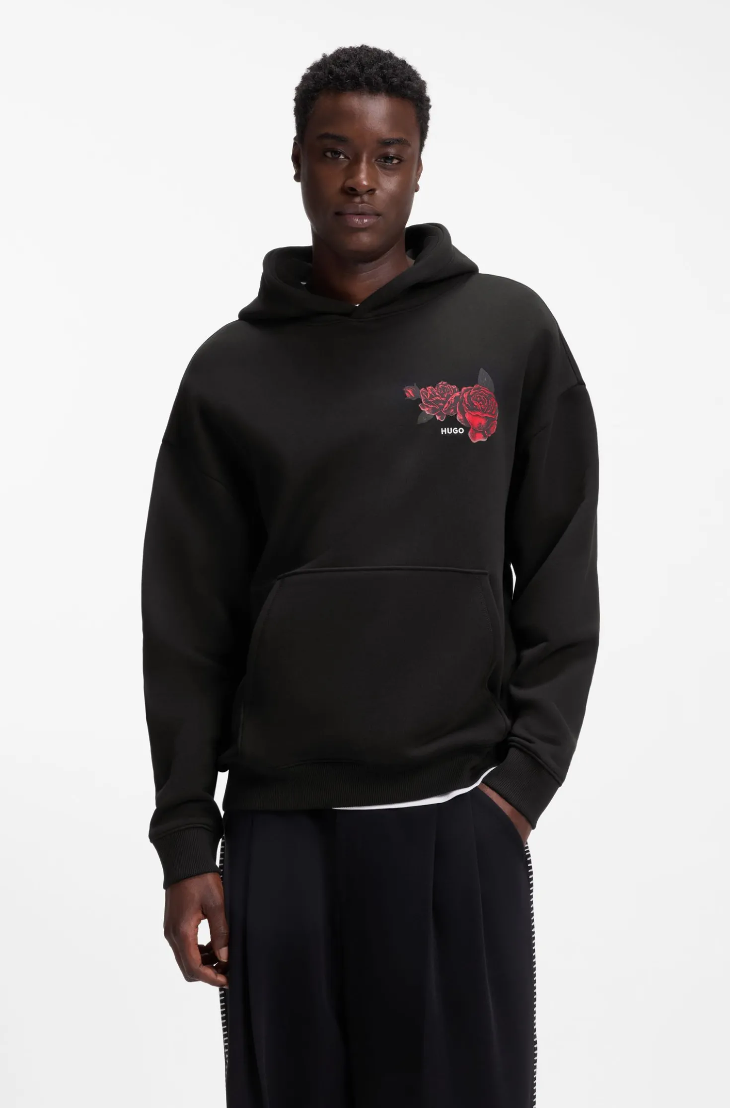 Hoodie aus Baumwoll-Terry mit Rosen-Artwork