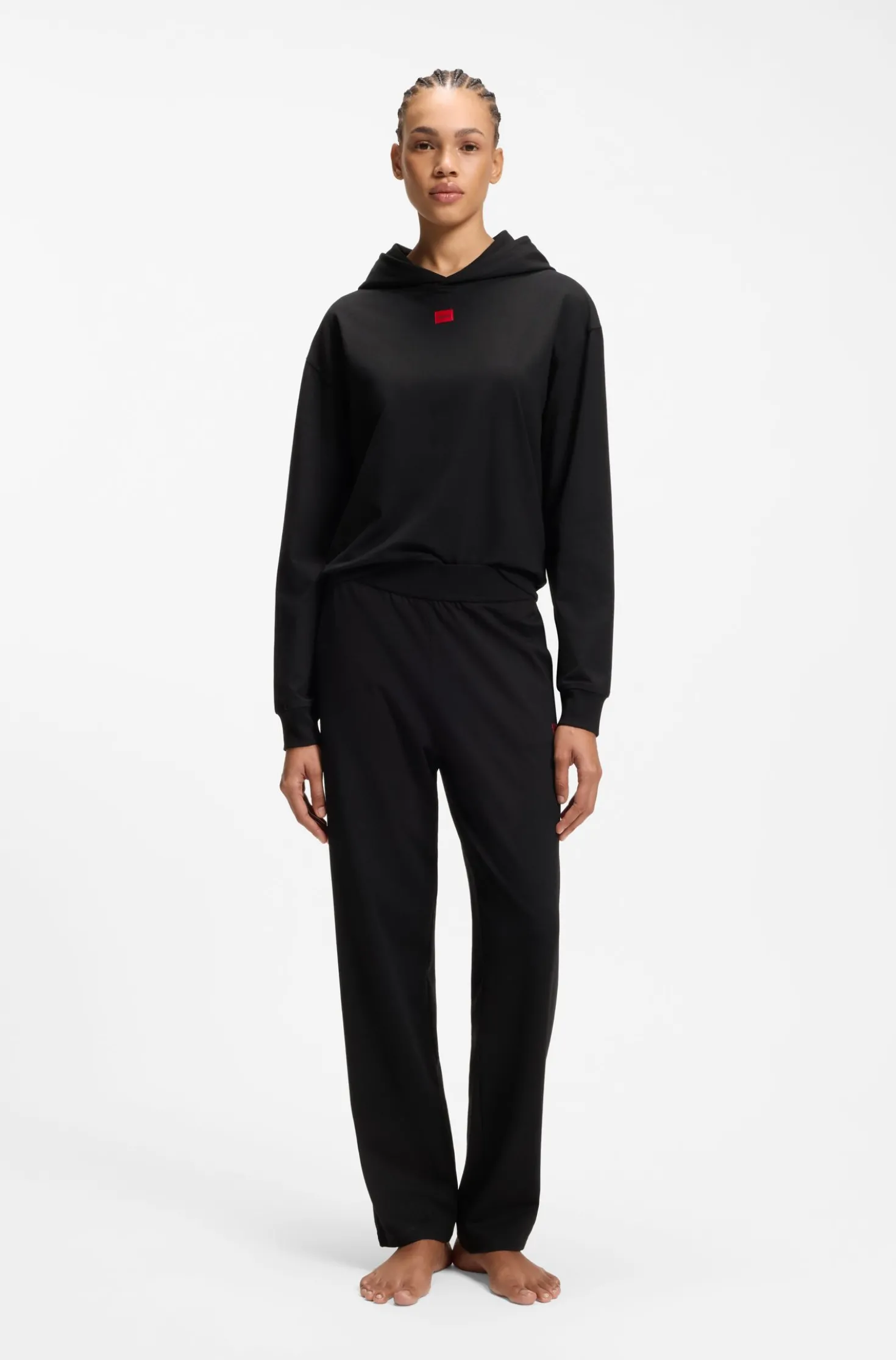 Hoodie aus Stretch-Jersey mit rotem Logo-Label