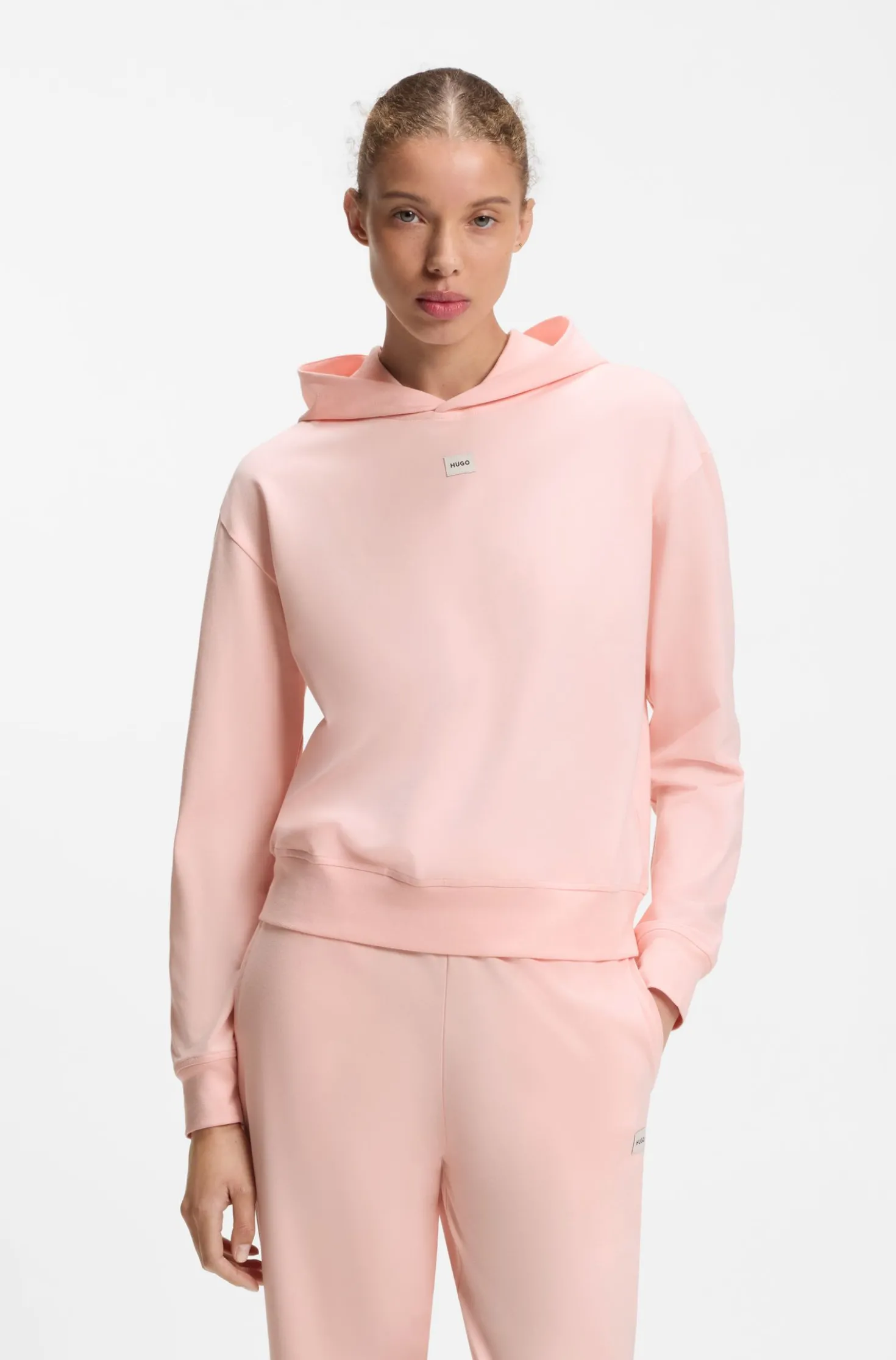 Hoodie aus Stretch-Jersey mit rotem Logo-Label
