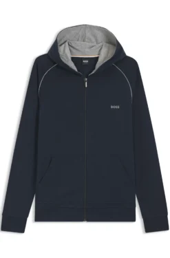 Hoodie mit Reißverschluss aus Stretch-Baumwolle mit Kontrastpaspeln