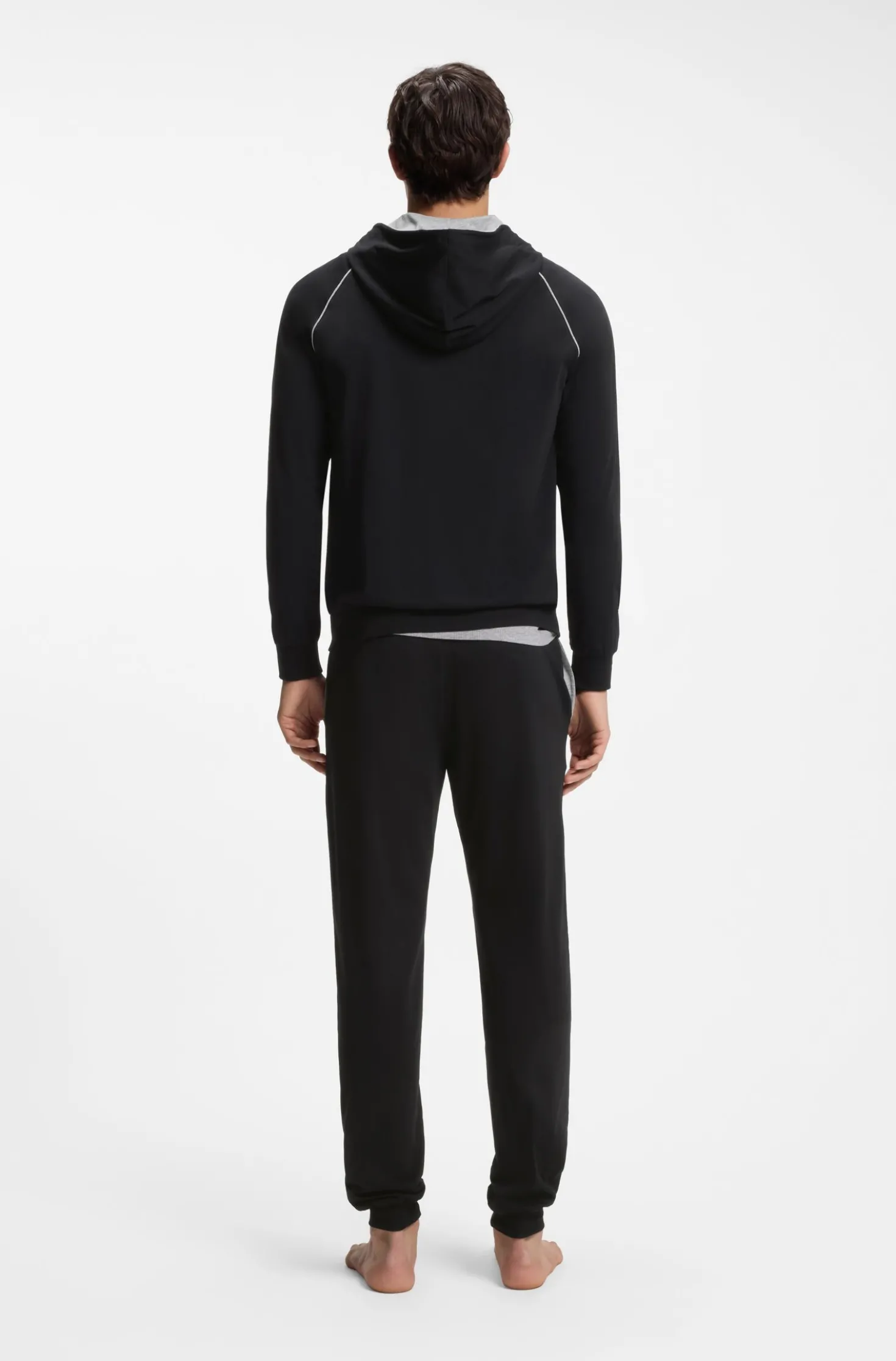 Hoodie mit Reißverschluss aus Stretch-Baumwolle mit Kontrastpaspeln